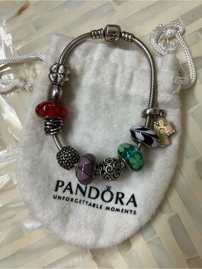 Pandora 925 Sterling Silver ALE 10 Charm Bracelet with Murano GLASS BEADS
